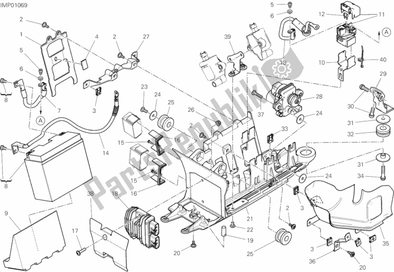 All parts for the Battery Holder of the Ducati Diavel Xdiavel Sport Pack Brasil 1260 2019
